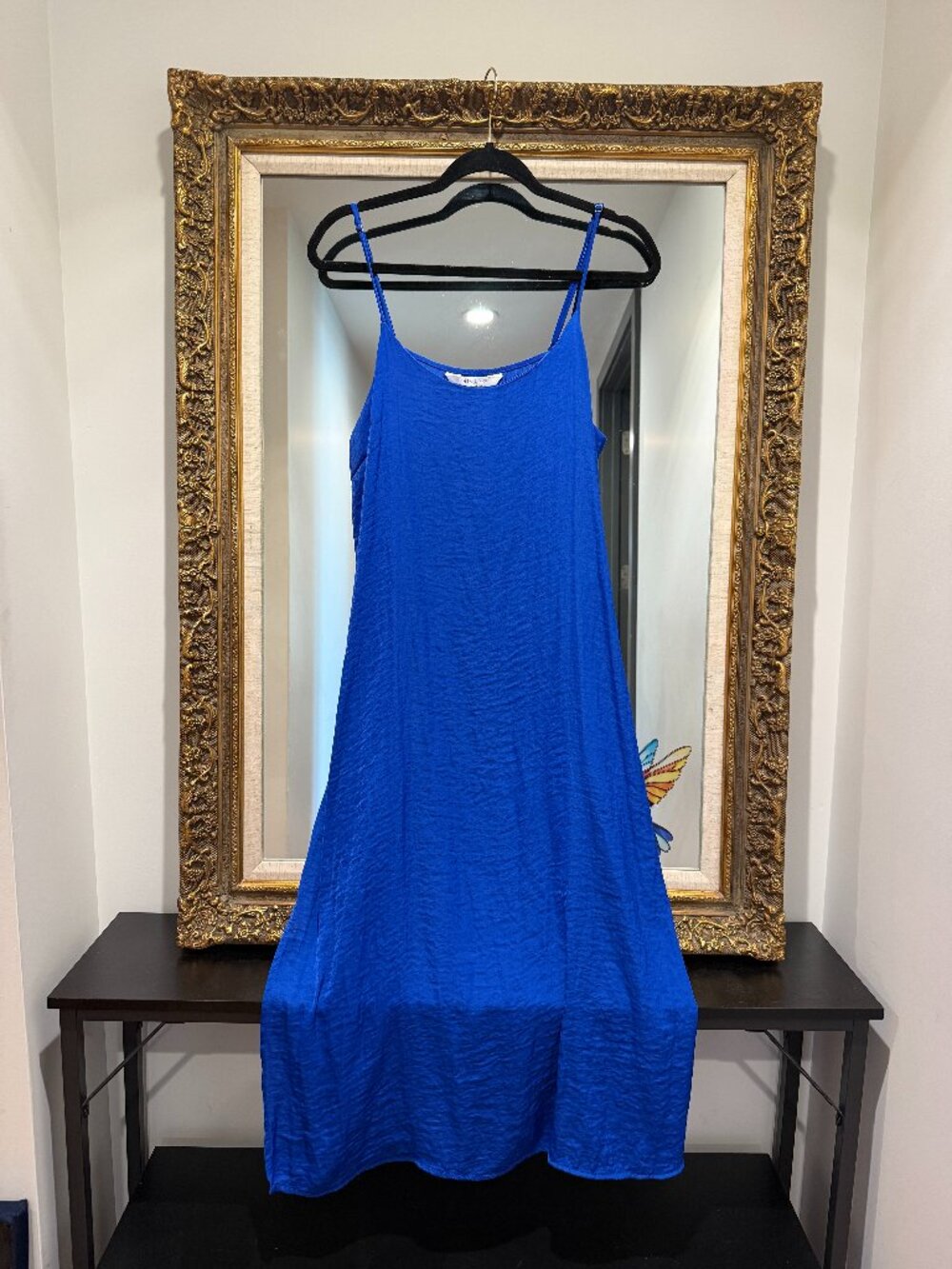 Primark Satin Look Double Slit Midi Dresses Red & Blue Size L Set of 2